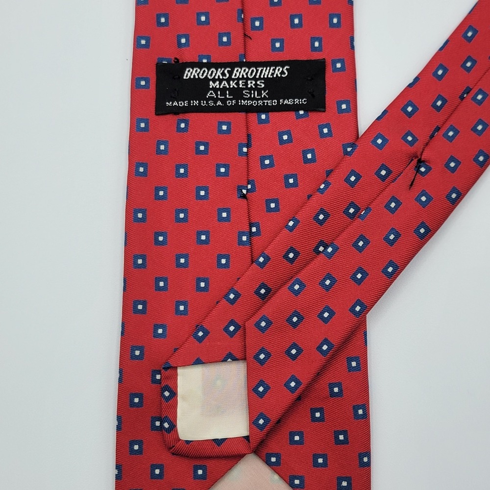 Vintage Brooks Brothers Makers Silk Red Blue Geometric Black‎ Label Necktie Tie